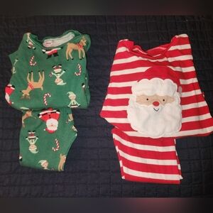 Carter's Holiday Pajama Set - Green Reindeer Print & Red Stripe Santa